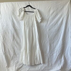 White Smocked Tiered Puff Sleeve Sundress with Eyelet detail